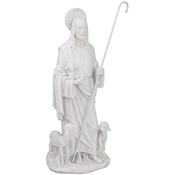 Jesus The Good Shepherd Marble Resin Statue 12.5 inch - Picture 4 of 7
